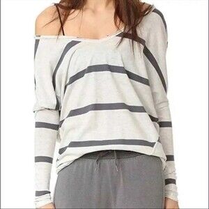 We The FREE PEOPLE Oversized Grey Upstate Striped Top